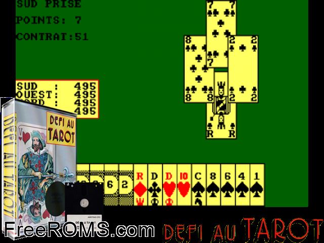 Defi Au Tarot (F) (1986) [h2] Amstrad CPC game showing 3D box cover and gameplay screenshot